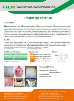 65C PVA wasserlöslicher Beutel für medizinische Zwecke im Krankenhaus, auflösbarer Wäsche- und Biogefährdungsbeutel zur Infektionskontrolle
